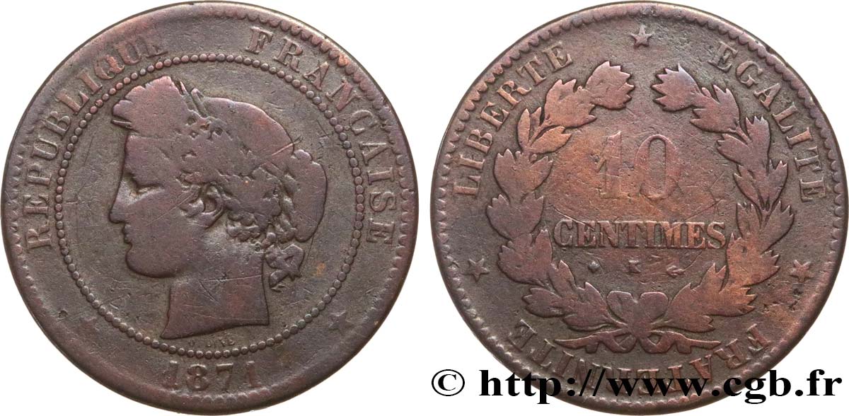 10 centimes Cérès 1871 Bordeaux F.135/7 VG10 