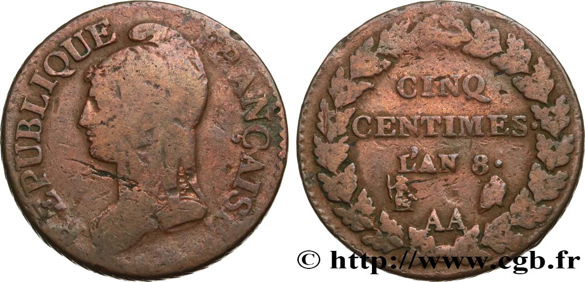 Cinq centimes Dupré, grand module 1800 Metz F.115/102 BC25 