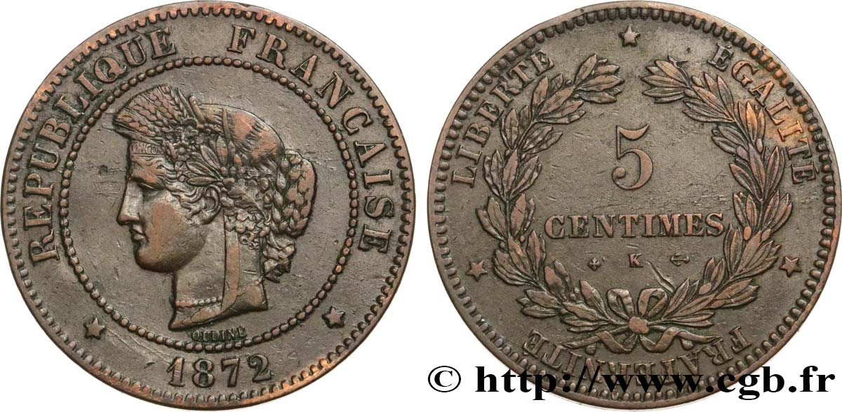 5 centimes Cérès 1872 Bordeaux F.118/6 BC35 