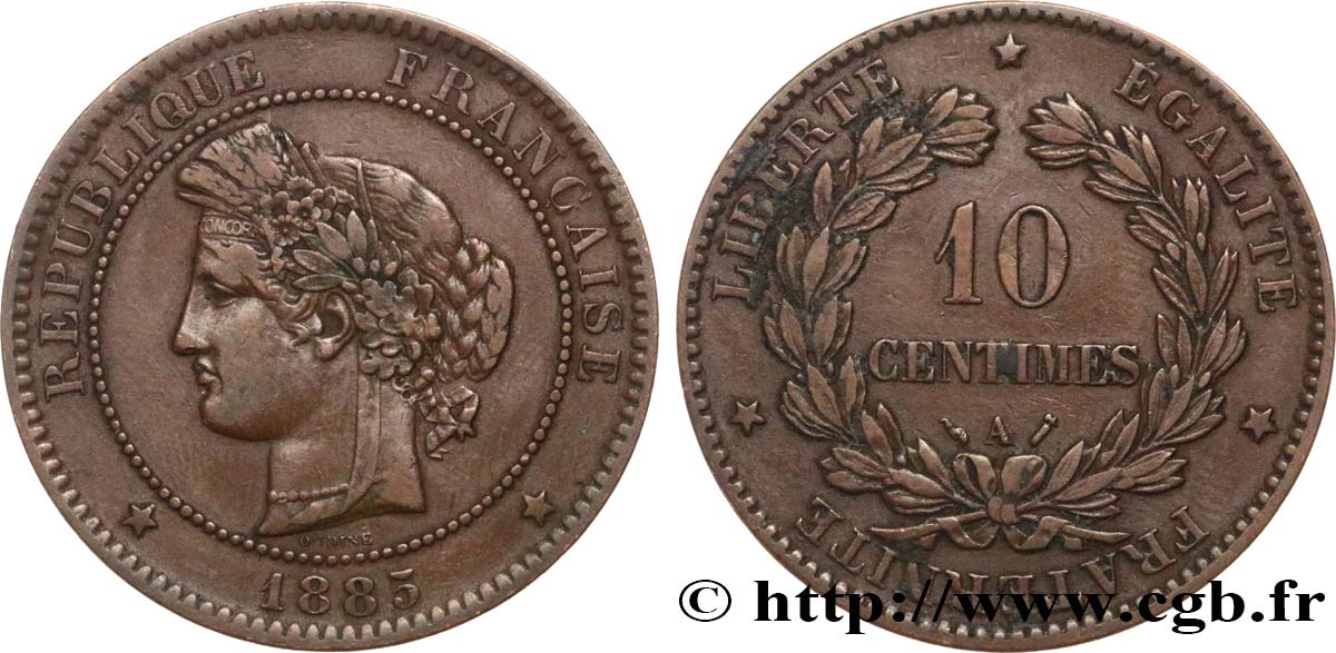 10 centimes Cérès 1885 Paris F.135/29 VF30 