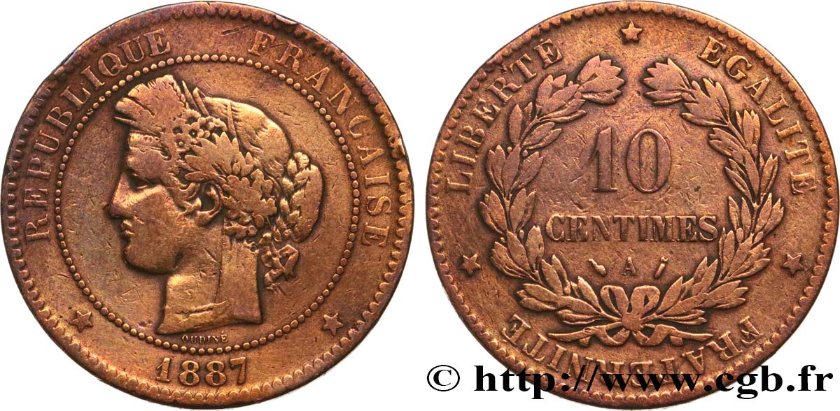 10 centimes Cérès 1887 Paris F.135/31 VF 