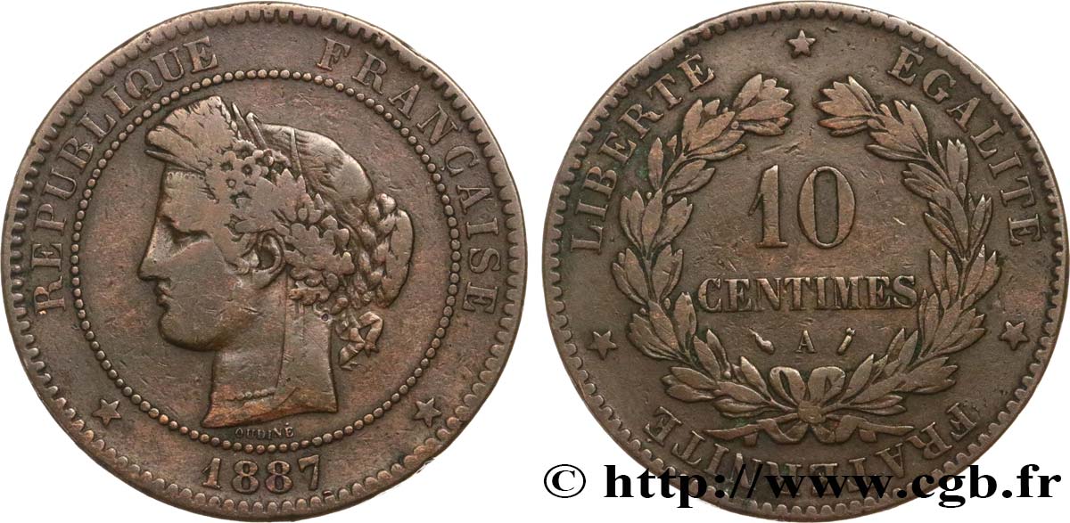 10 centimes Cérès 1887 Paris F.135/31 TB15 