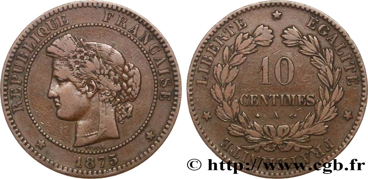10 centimes Cérès 1875 Paris F.135/14 TB20 
