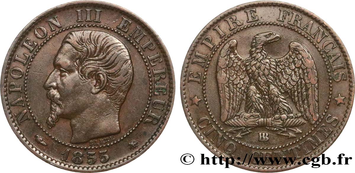 Cinq centimes Napoléon III, tête nue 1855 Strasbourg F.116/20 SS45 