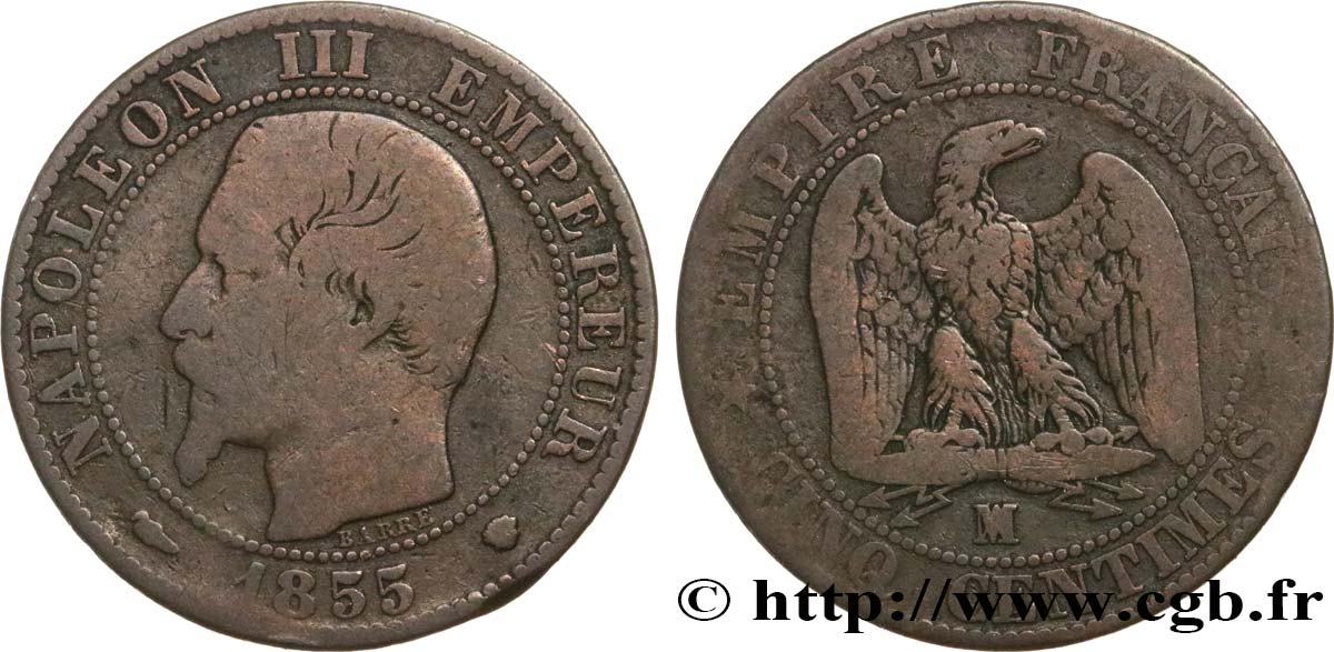 Cinq centimes Napoléon III, tête nue 1855 Marseille F.116/26 SGE12 