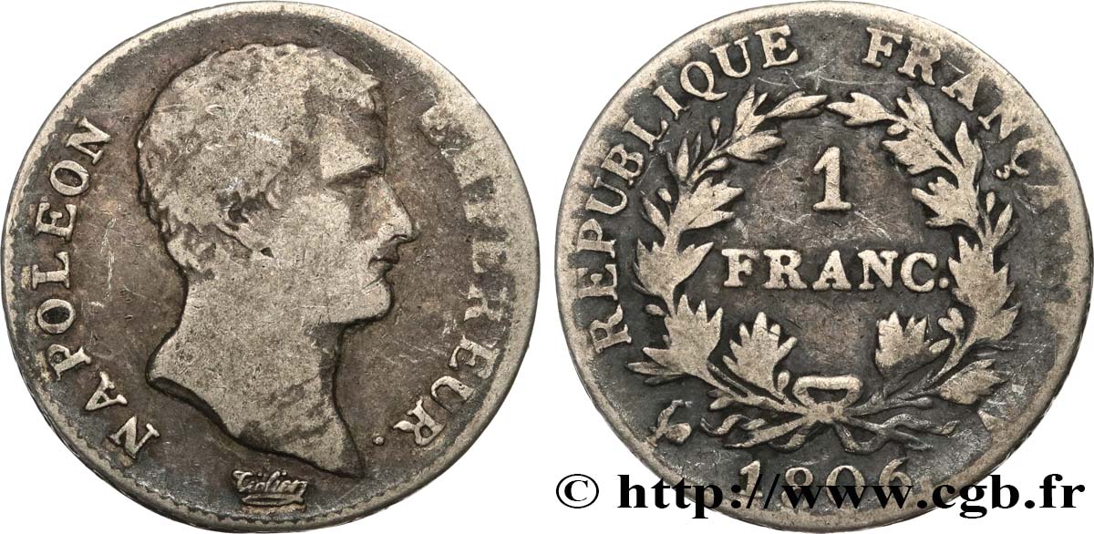 1 franc Napoléon Empereur, Calendrier grégorien 1806 Paris F.202/1 VG10 