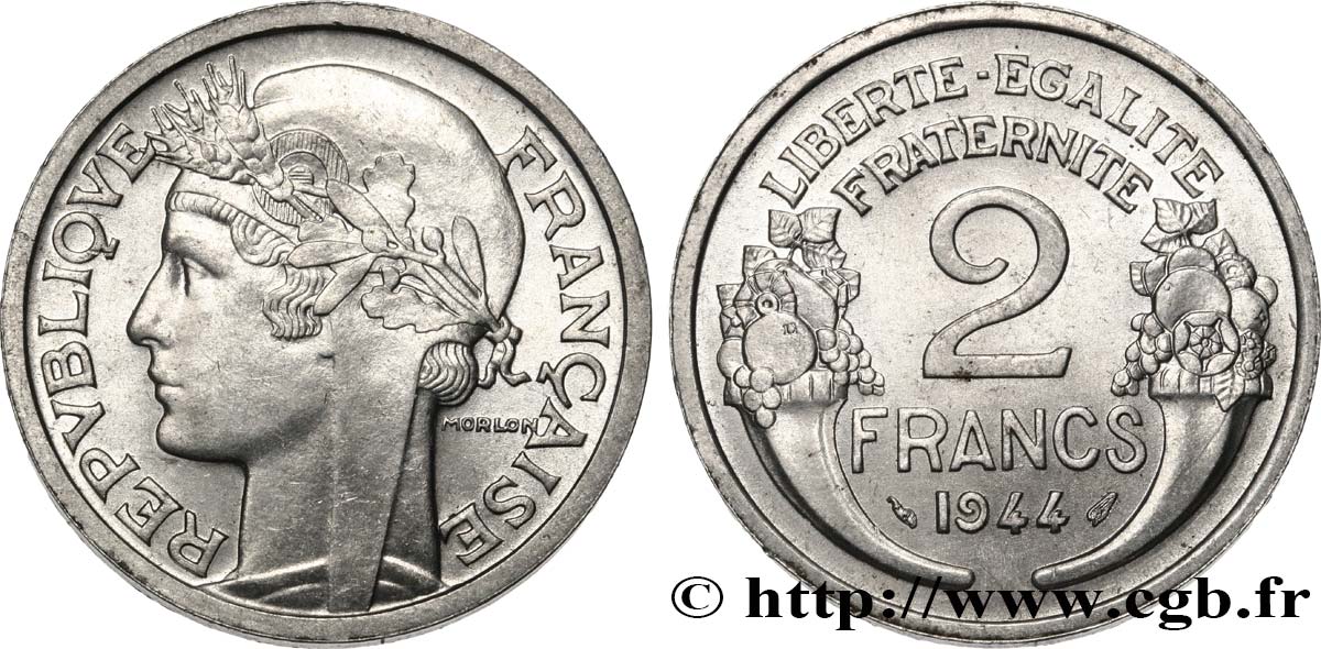 2 francs Morlon, aluminium 1944  F.269/4 EBC62 