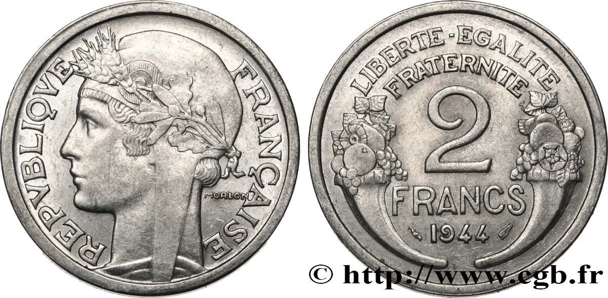 2 francs Morlon, aluminium 1944  F.269/4 AU53 