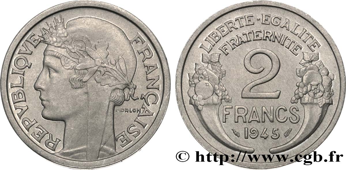 2 francs Morlon, aluminium 1945  F.269/5 SC63 
