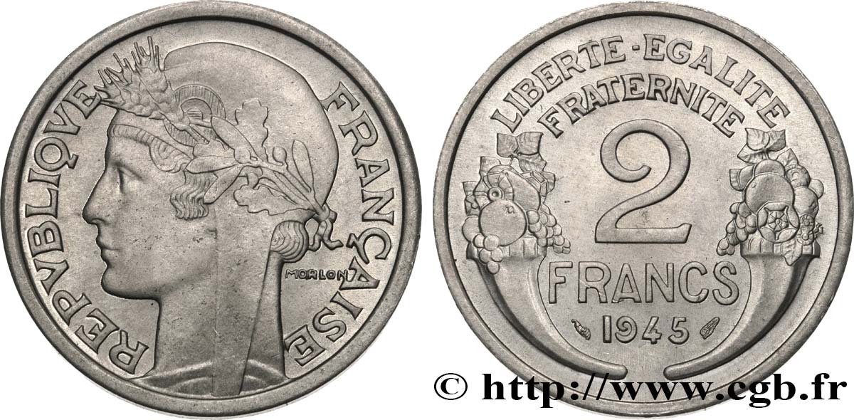 2 francs Morlon, aluminium 1945  F.269/5 SUP62 