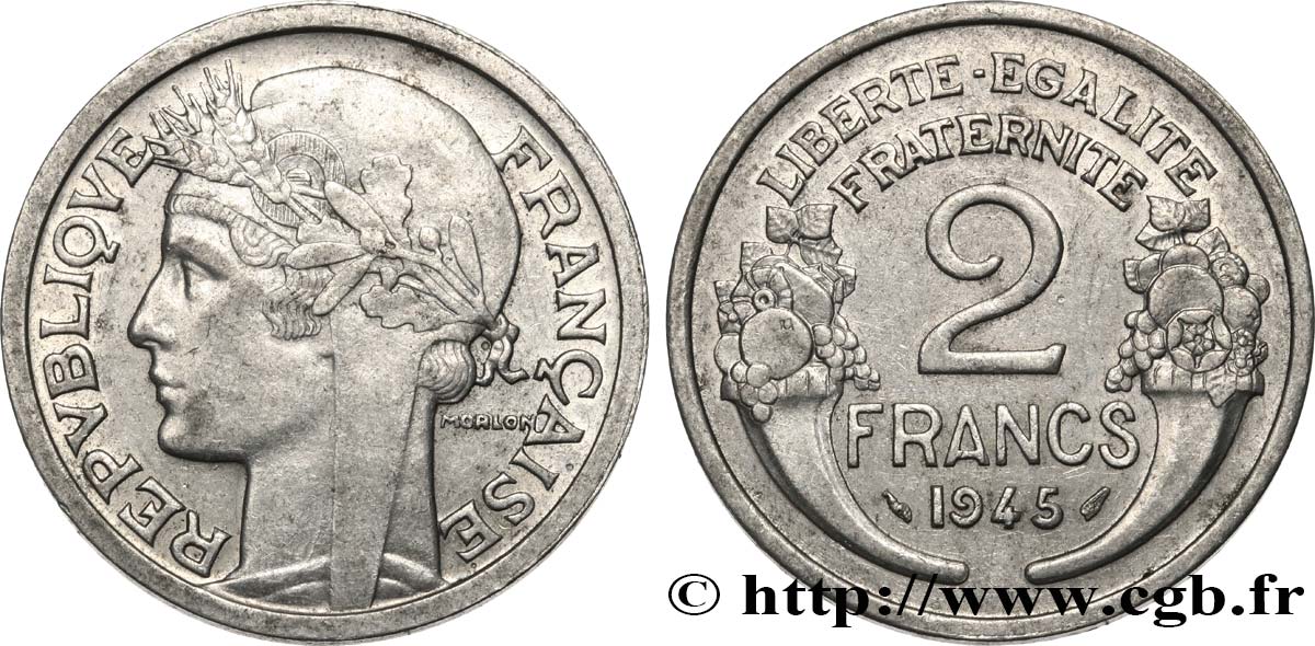 2 francs Morlon, aluminium 1945  F.269/5 AU50 