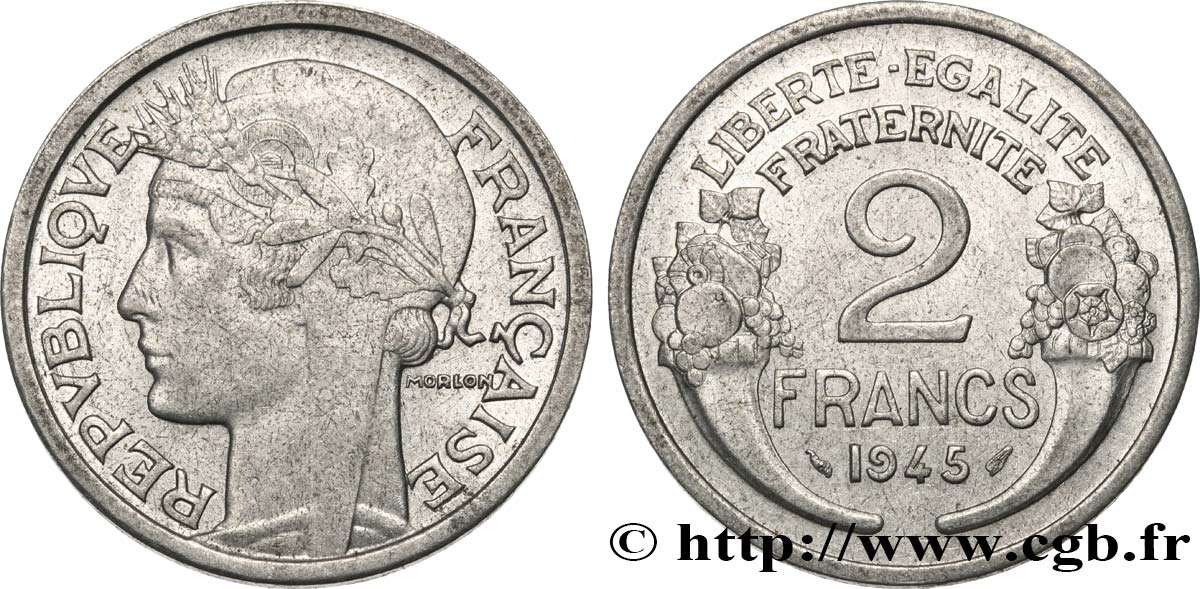 2 francs Morlon, aluminium 1945  F.269/5 AU50 