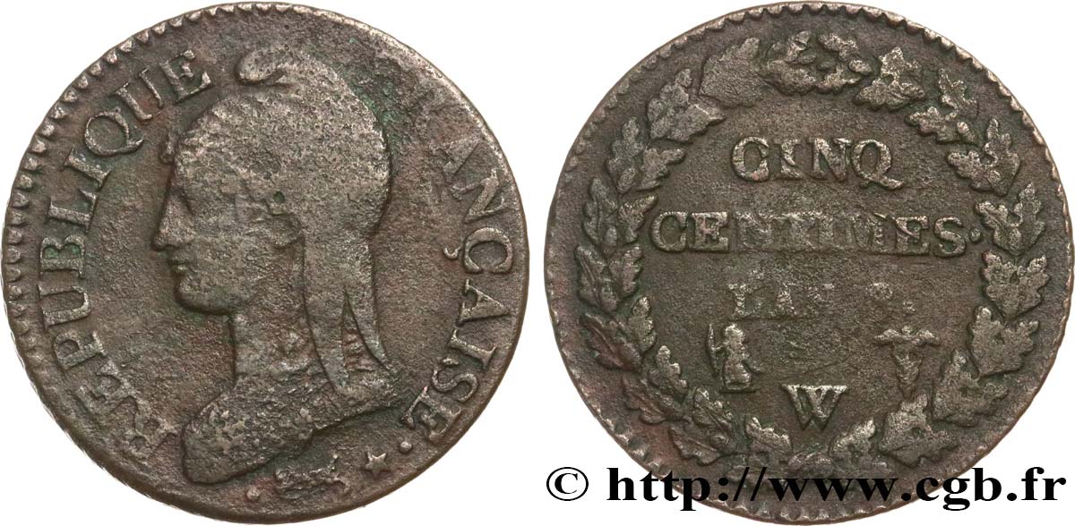 Cinq centimes Dupré, grand module 1800 Lille F.115/134 BC 