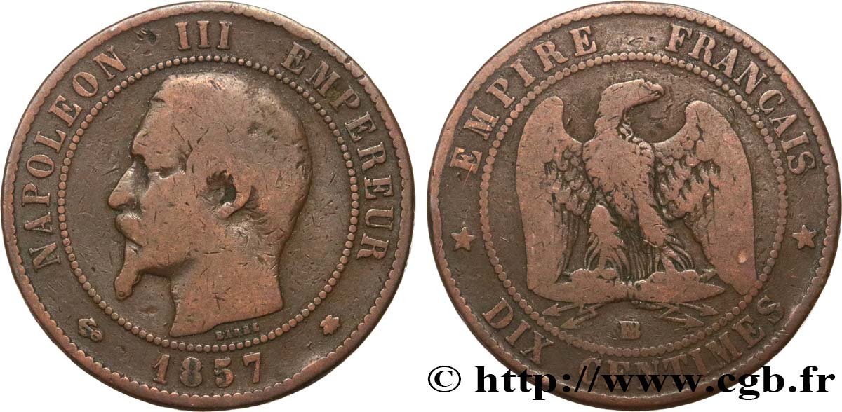 Dix centimes Napoléon III, tête nue 1857 Strasbourg F.133/43 SGE12 