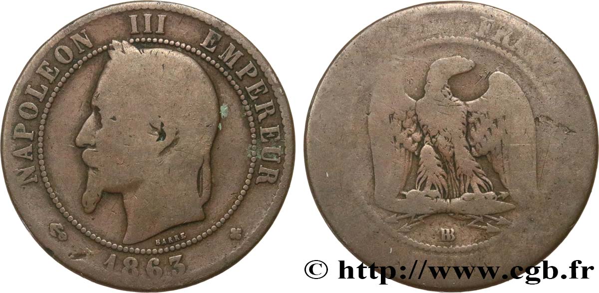 Dix centimes Napoléon III, tête laurée 1863 Strasbourg F.134/11 RC8 