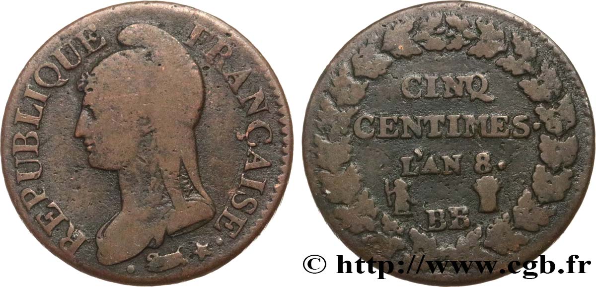 Cinq centimes Dupré, grand module 1800 Strasbourg F.115/117 BC20 