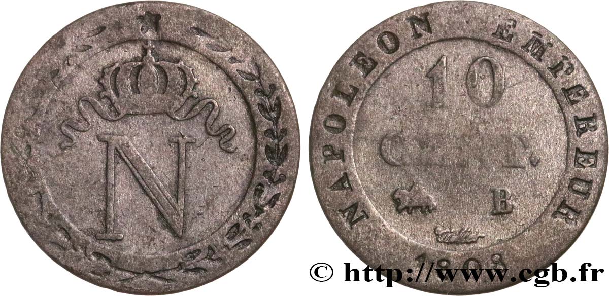 10 cent. à l N couronnée 1808 Rouen F.130/3 BC15 