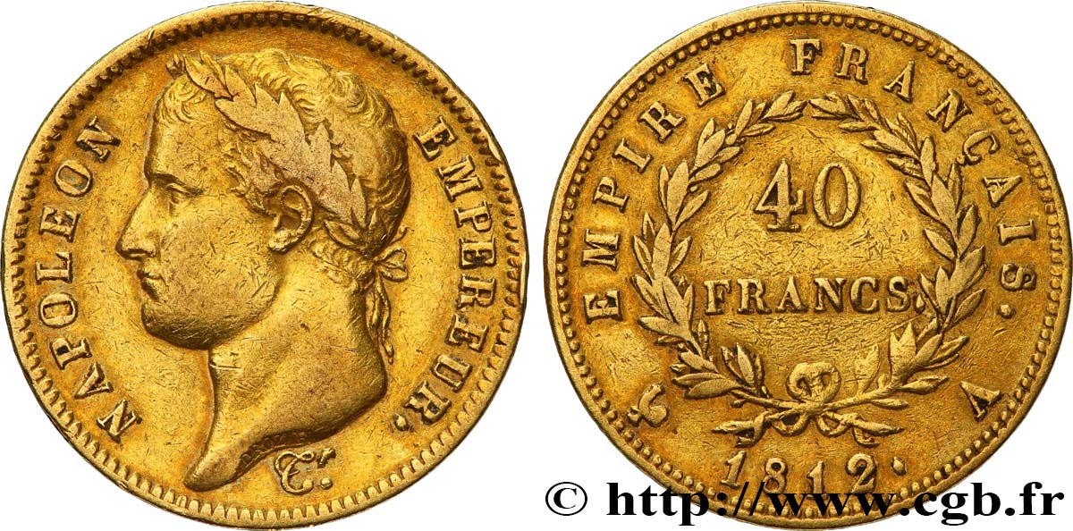40 francs or Napoléon tête laurée, Empire français 1812 Paris F.541/9 MB35 