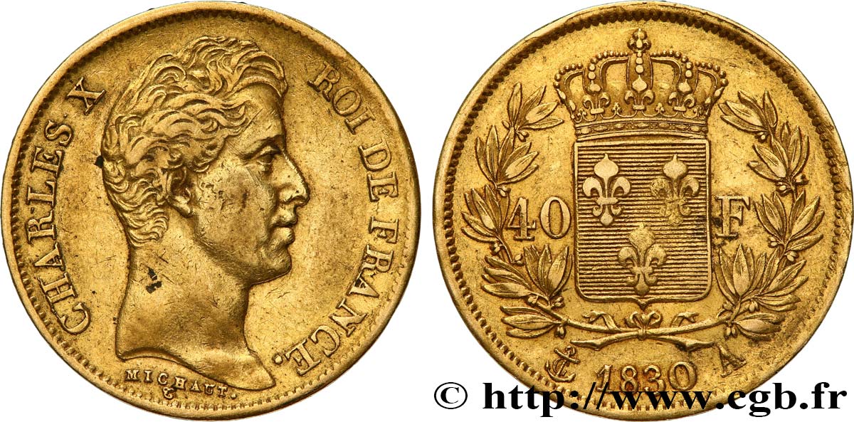40 francs or Charles X, 2e type 1830 Paris F.544/5 XF 