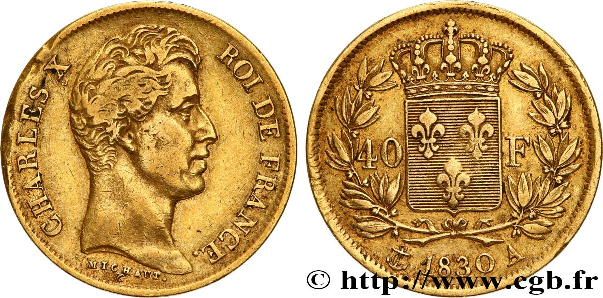 40 francs or Charles X, 2e type 1830 Paris F.544/5 fSS 