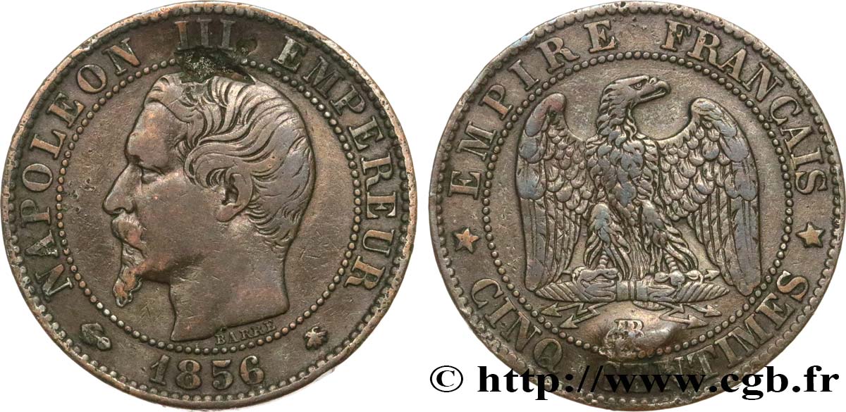 Cinq centimes Napoléon III, tête nue 1856 Strasbourg F.116/32 BB 