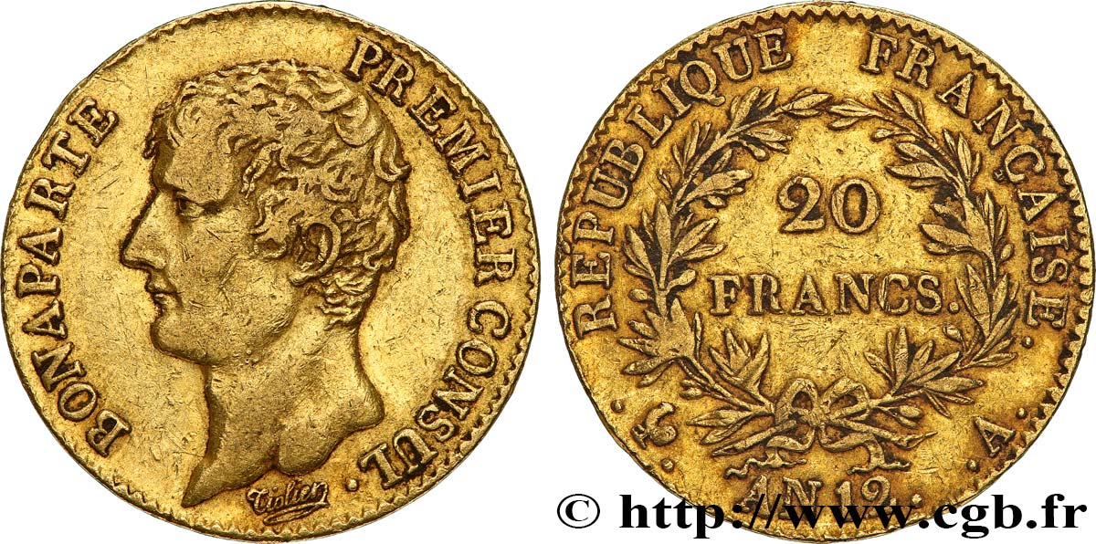 20 francs or Bonaparte Premier Consul 1804 Paris F.510/2 TB35 