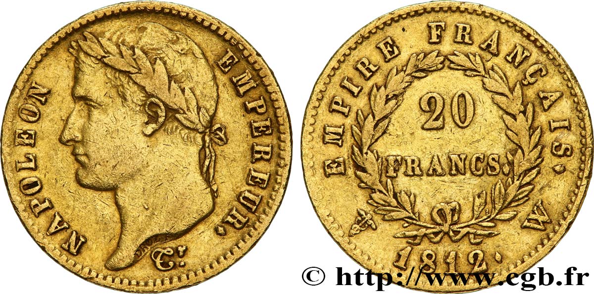 20 francs or Napoléon tête laurée, Empire français 1812 Lille F.516/29 MB35 