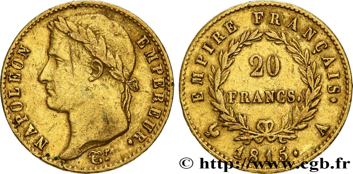 20 francs or Napoléon tête laurée, Cent-Jours 1815 Paris F.516A/1 fSS 