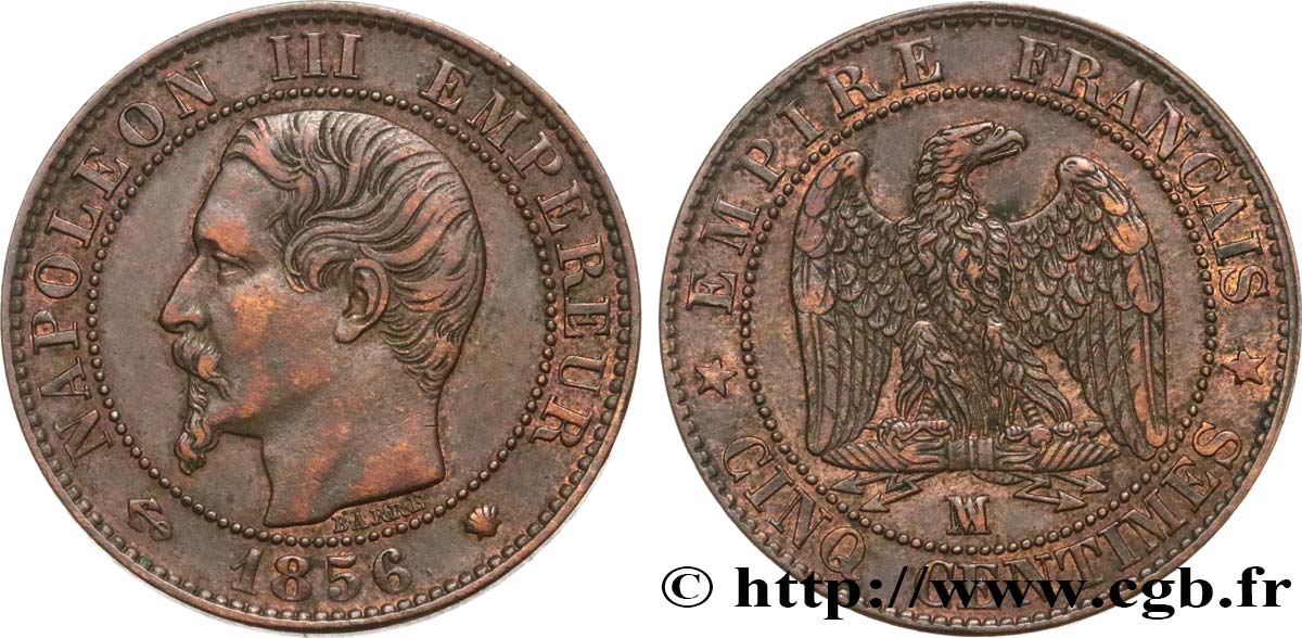 Cinq centimes Napoléon III, tête nue 1856 Marseille F.116/35 BB50 