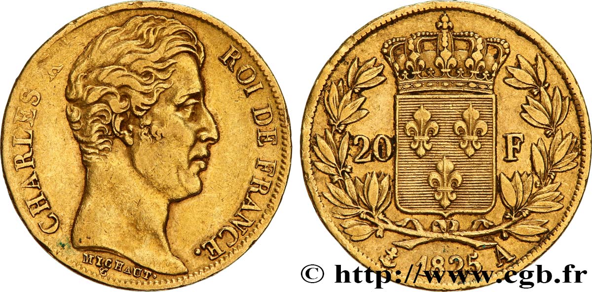 20 francs or Charles X 1825 Paris F.520/1 VF35 