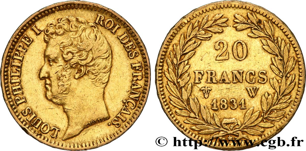 20 francs or Louis-Philippe, Tiolier, tranche inscrite en relief 1831 Lille F.525/5 VF 