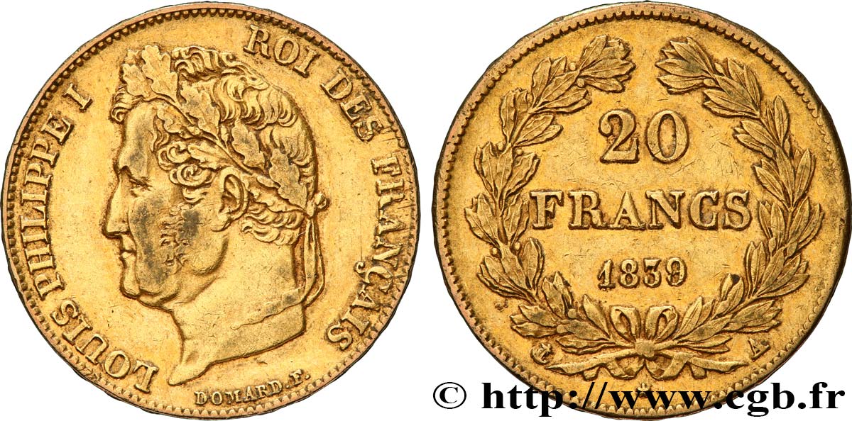 20 francs or Louis-Philippe, Domard 1839 Paris F.527/20 XF40 