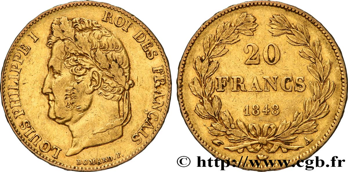 20 francs or Louis-Philippe, Domard 1848 Paris F.527/38 SS40 