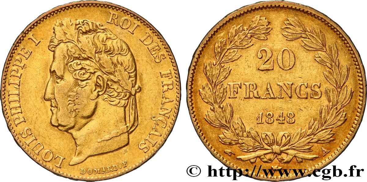 20 francs or Louis-Philippe, Domard 1848 Paris F.527/38 XF45 
