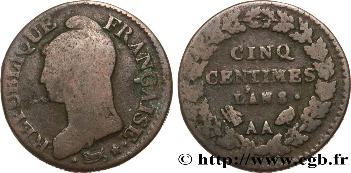 Cinq centimes Dupré, grand module 1800 Metz F.115/102 VG10 