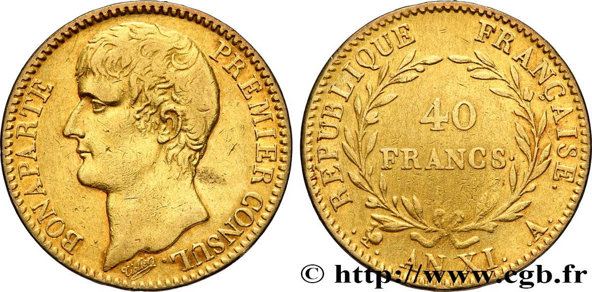 40 francs or Bonaparte Premier Consul 1803 Paris F.536/1 VF35 