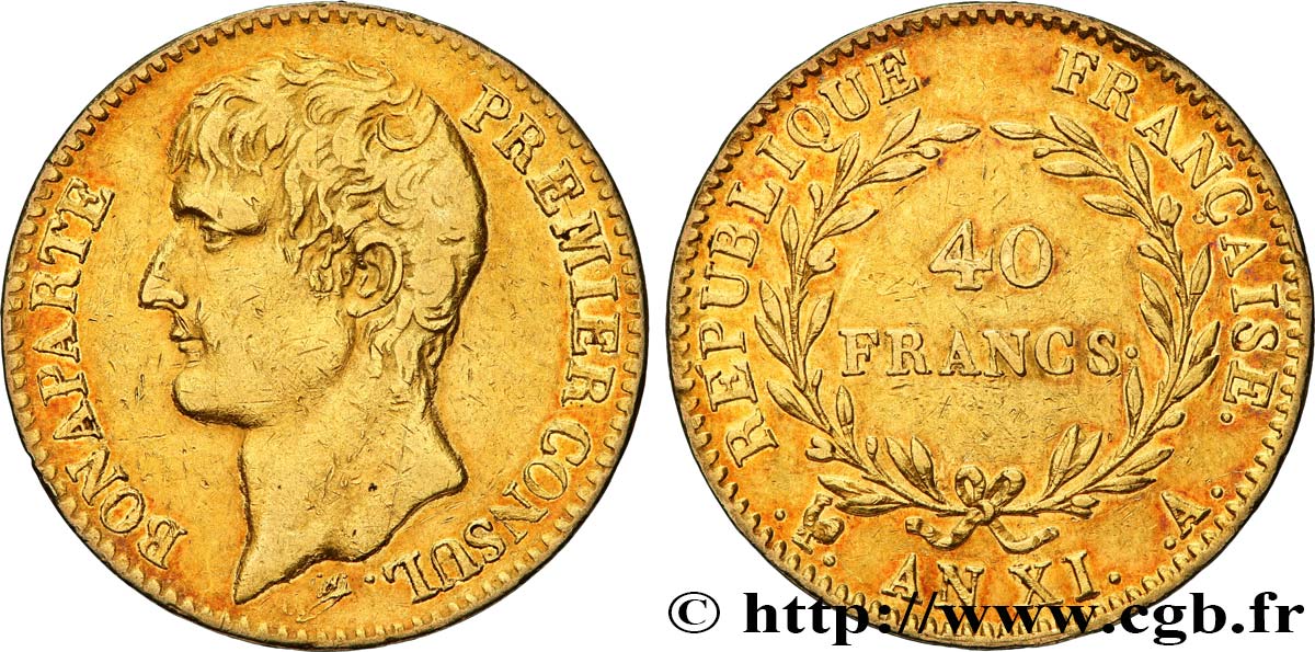 40 francs or Bonaparte Premier Consul 1803 Paris F.536/1 XF40 