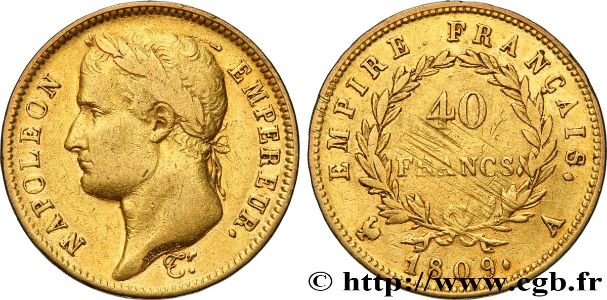 40 francs or Napoléon tête laurée, Empire français 1809 Paris F.541/1 TB 