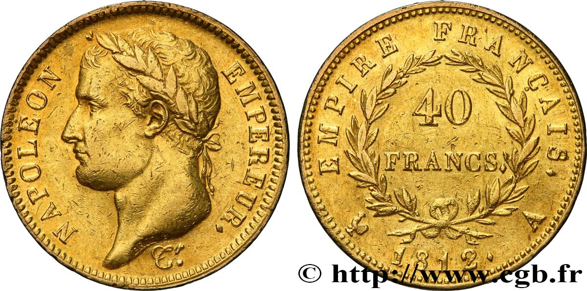 40 francs or Napoléon tête laurée, Empire français 1812 Paris F.541/9 MBC45 