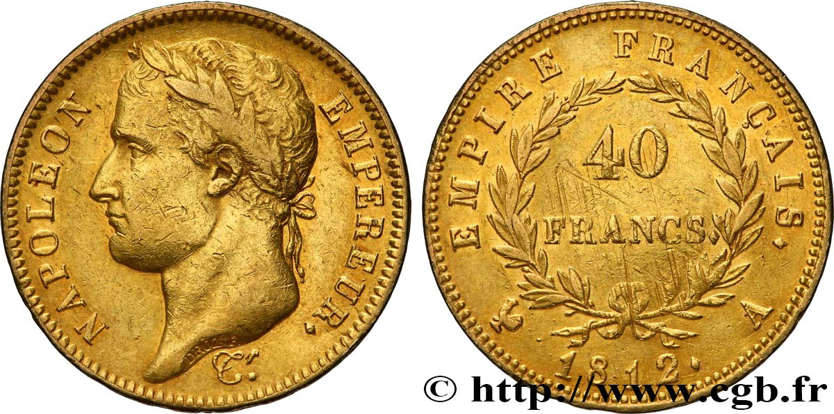 40 francs or Napoléon tête laurée, Empire français 1812 Paris F.541/9 TTB 