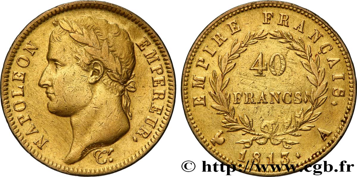 40 francs Napoléon tête laurée, Empire français 1813 Paris F.541/11 XF 