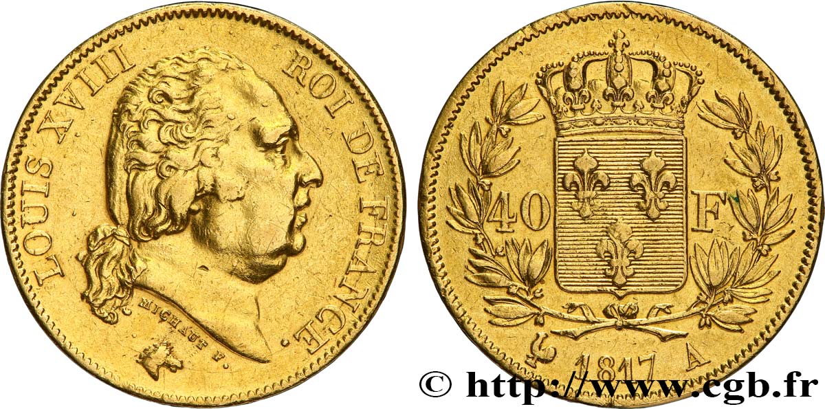 40 francs or Louis XVIII 1817 Paris F.542/6 XF 