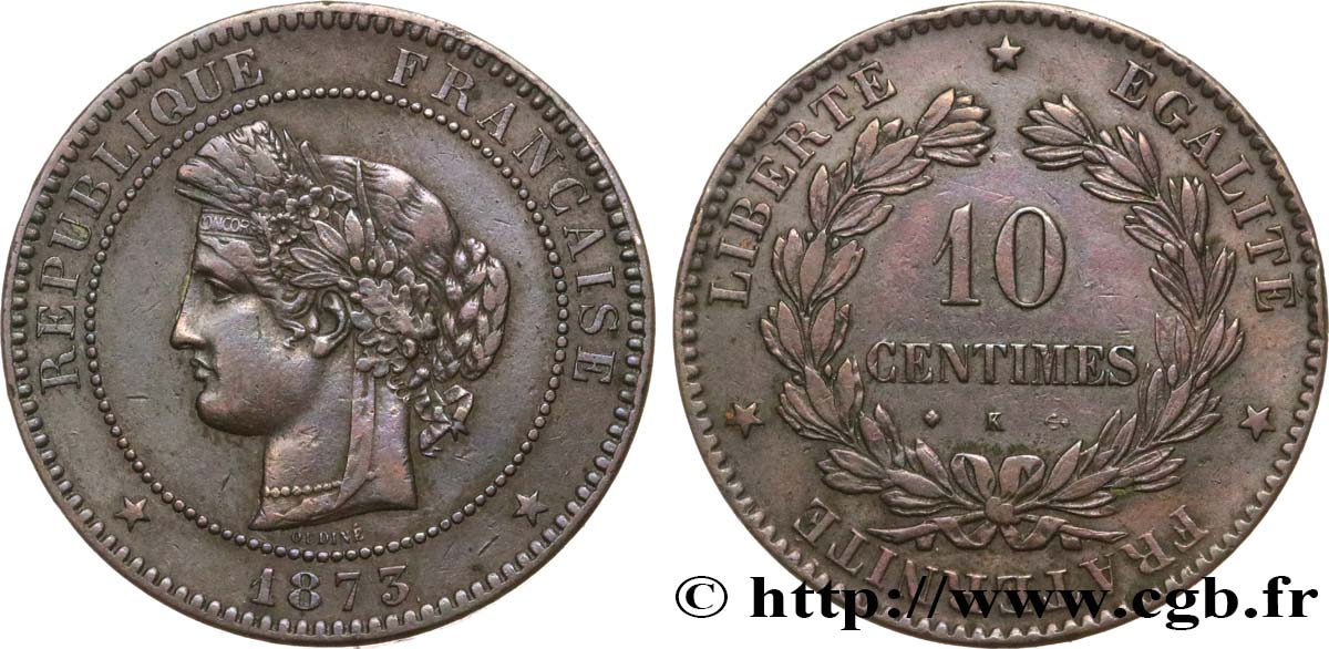 10 centimes Cérès 1873 Bordeaux F.135/11 VF35 