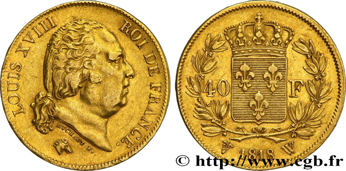 40 francs or Louis XVIII 1818 Lille F.542/8 BB45 
