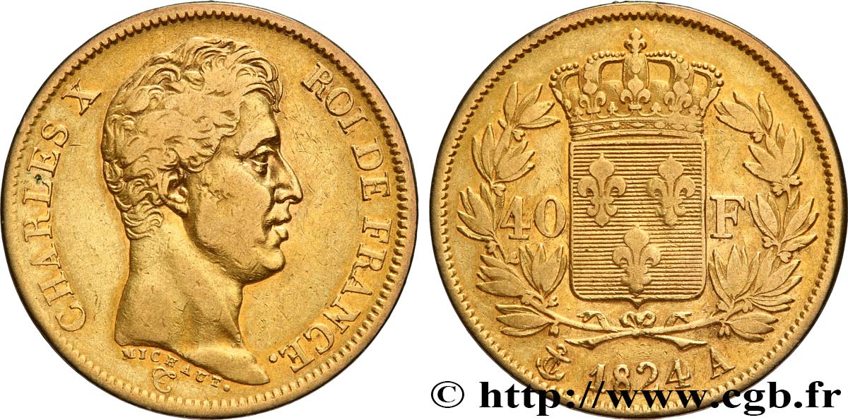 40 francs or Charles X, 1er type 1824 Paris F.543/1 TB35 