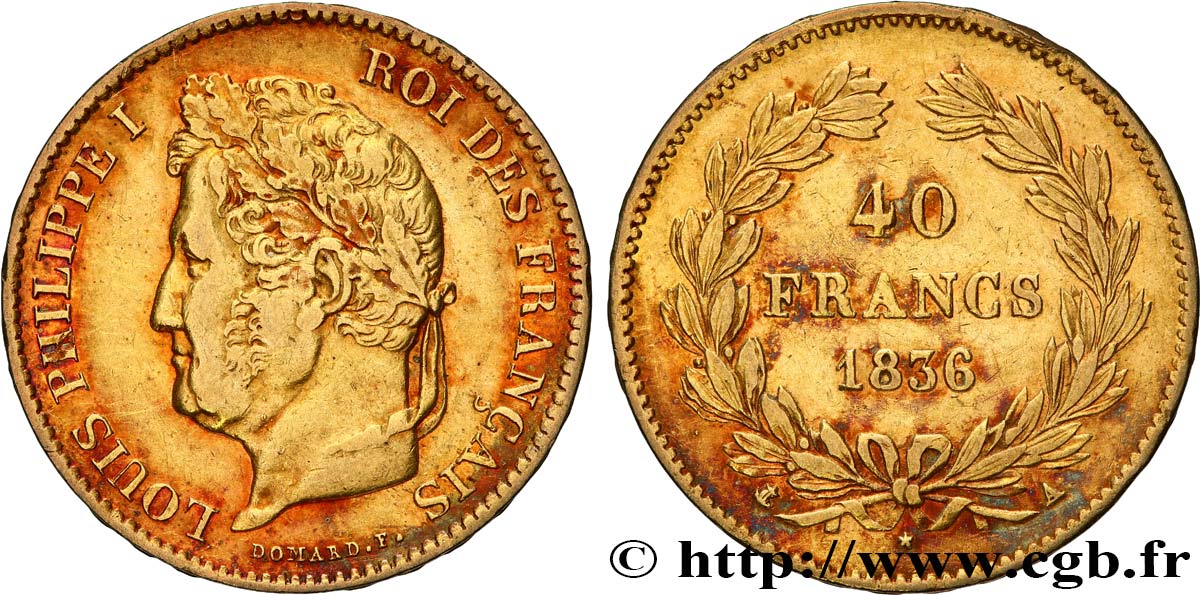 40 francs or Louis-Philippe 1836 Paris F.546/9 q.BB 