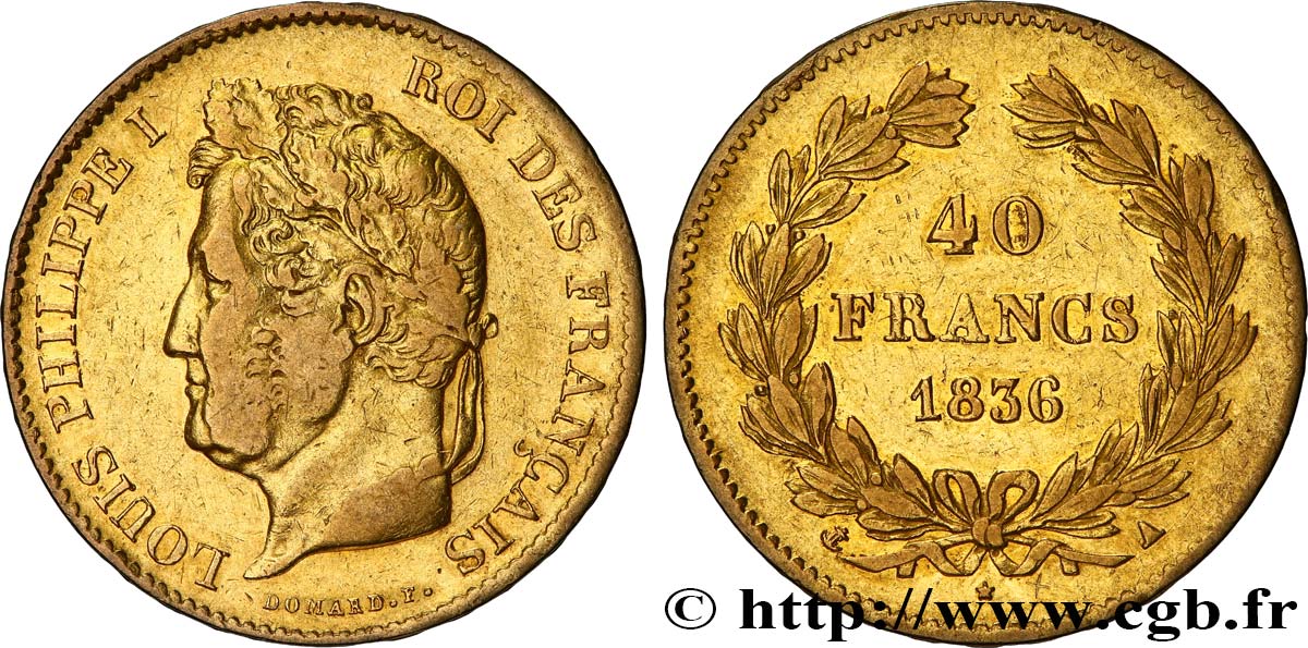 40 francs or Louis-Philippe 1836 Paris F.546/9 S35 