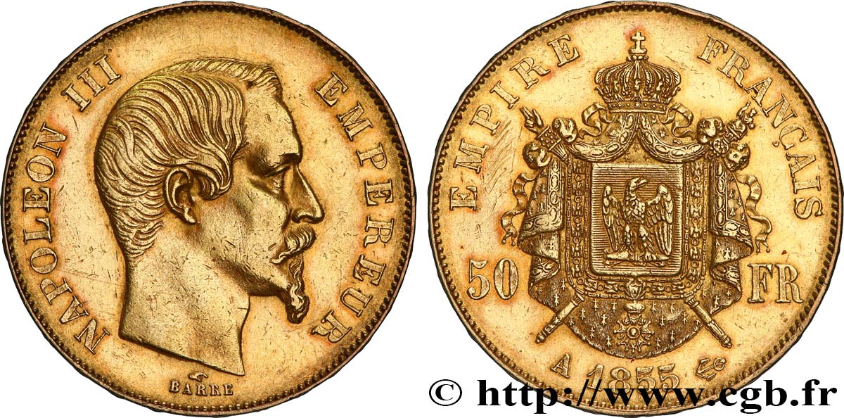 50 francs or Napoléon III, tête nue 1855 Paris F.547/1 TTB+ 