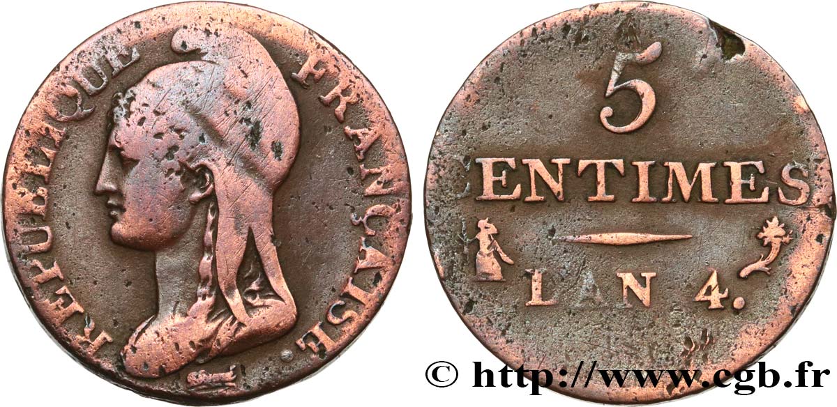 5 centimes Dupré, petit module 1796 Paris F.113/1 S 