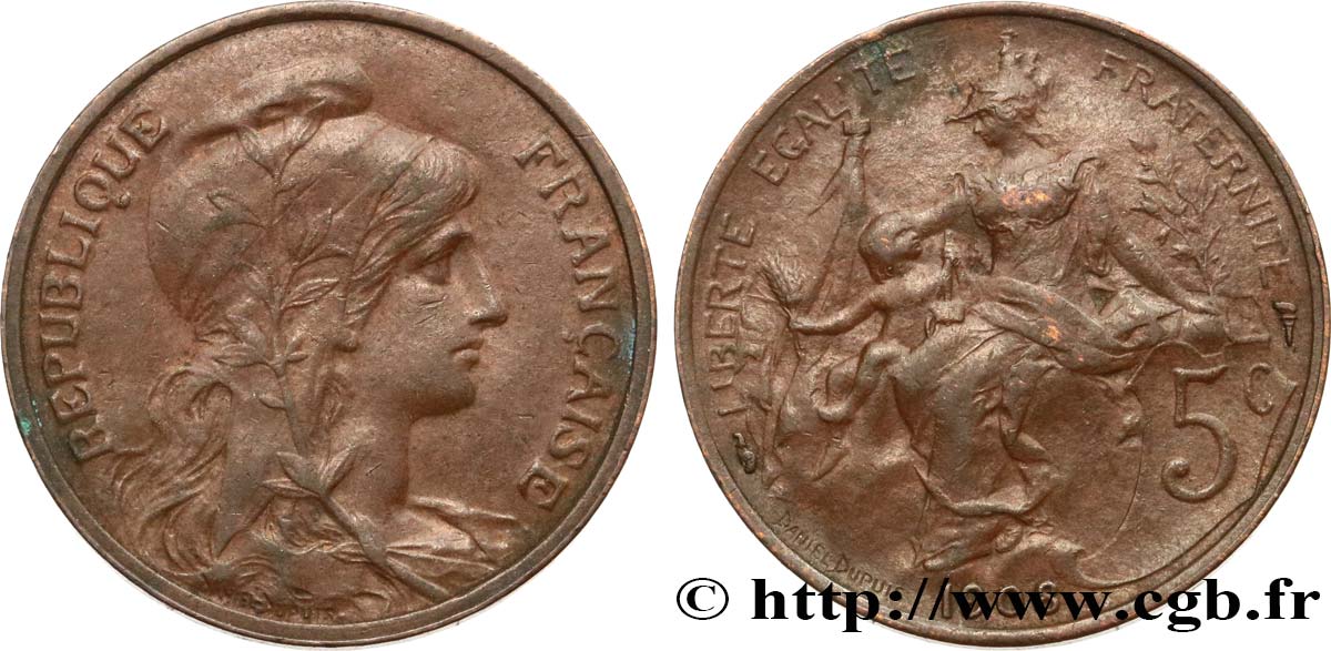 5 centimes Daniel-Dupuis 1908  F.119/19 BC35 